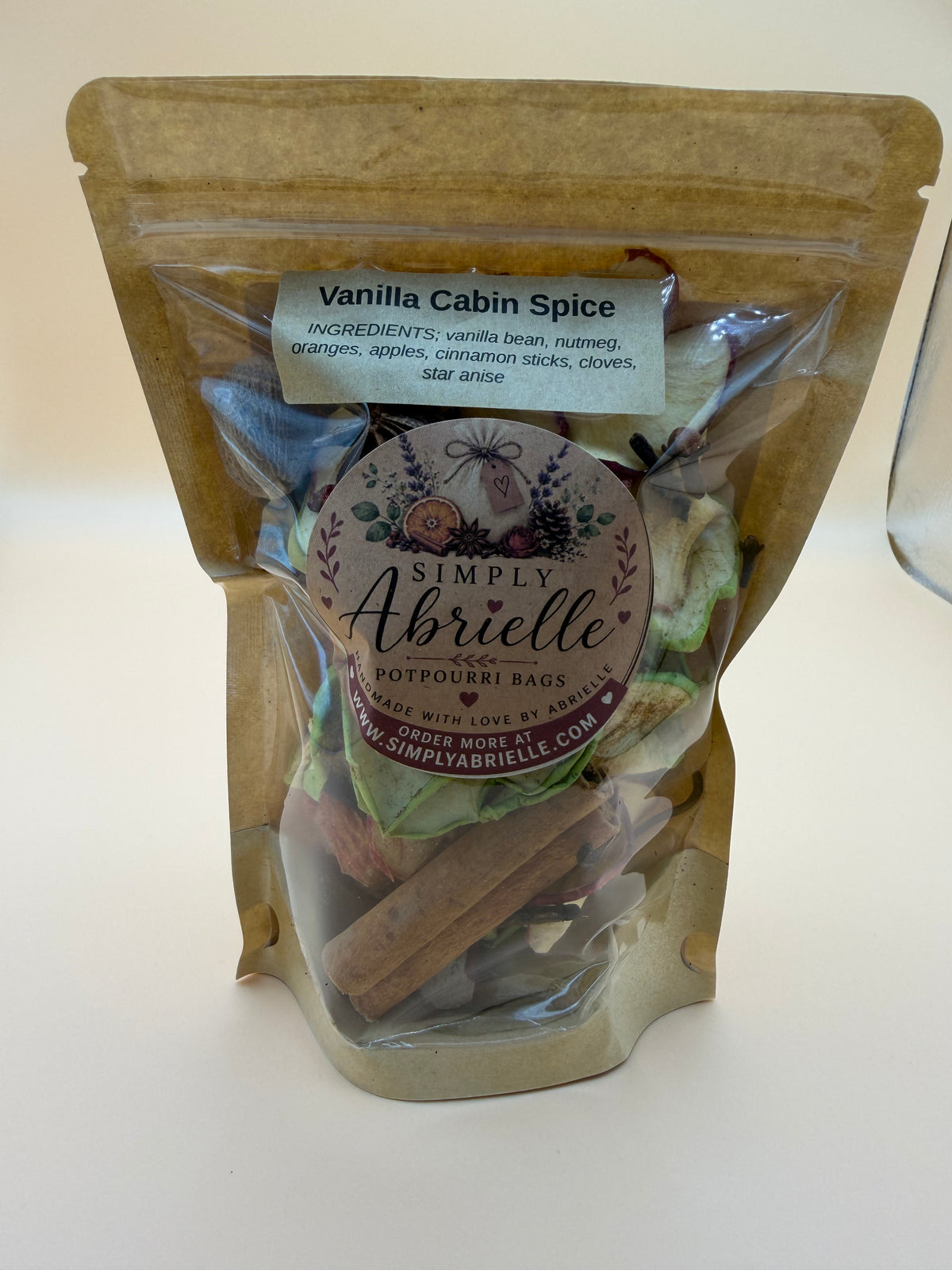 Vanilla Cabin Spice simmer pot potpourri bag, handmade by Simply Abrielle
