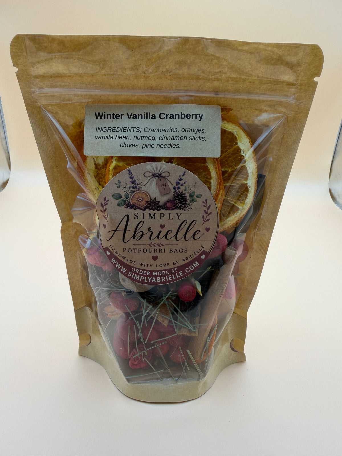 Winter Vanilla Cranberry simmer pot potpourri bag, handmade by Simply Abrielle